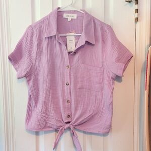 Pink Rose Women's Light Purple Button-Down Shirt